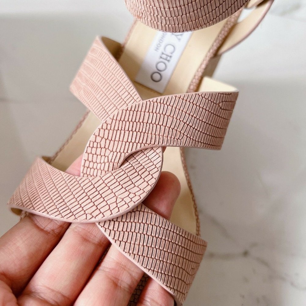 NIB Jimmy Choo Aleili 100 Leather Platform Wedge Sandals Blush Size US 10 EU 40 - Picture 11 of 12